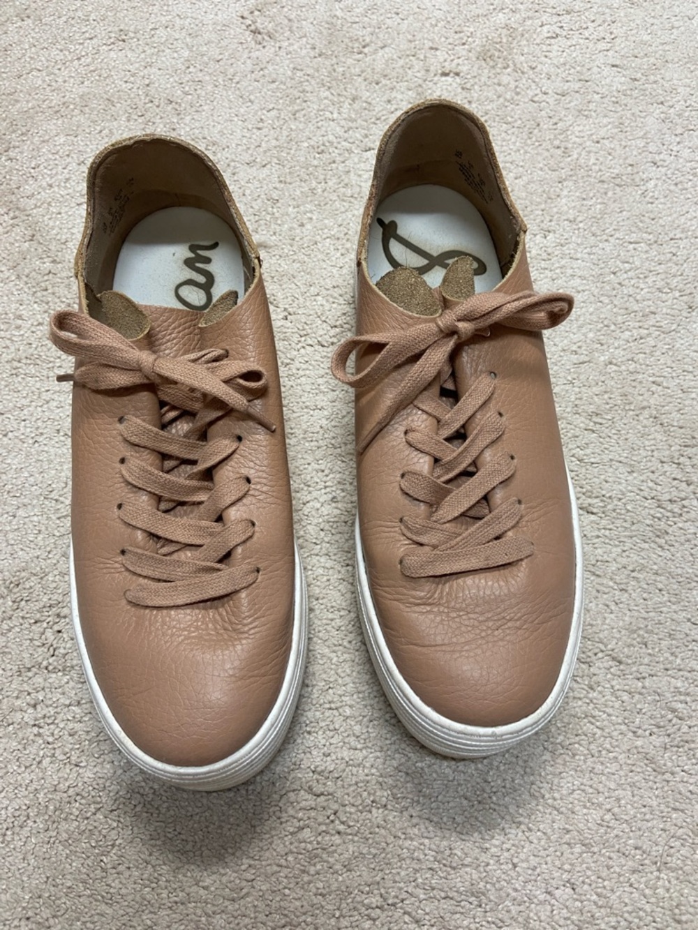 Sam Edelman Leather Lace-Up Sneakers in Tan Pink